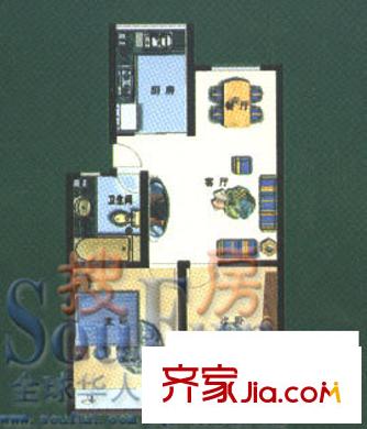 御景山莊戶型圖B戶型 2室2廳1衛(wèi)