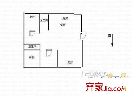 九洲花園戶型圖戶型圖 2室2廳1衛(wèi)1廚