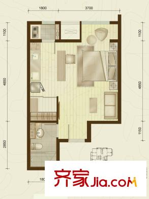 華遠(yuǎn)湯米公館A樓座D’戶型 1廳1衛(wèi)1廚