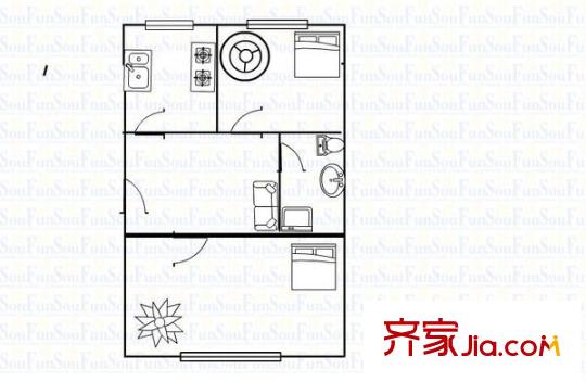 順興路小區(qū) 2室 戶型圖