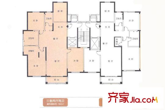 青島印象山6#/8#標準層平面圖 3室2廳2衛(wèi)1廚
