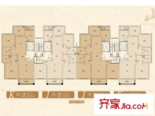 青島印象山24#23#標準層樓戶型圖 3室2廳2衛(wèi)1廚