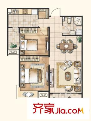 保利里院里戶(hù)型圖5/9B戶(hù)型 2室2廳1衛(wèi)1廚