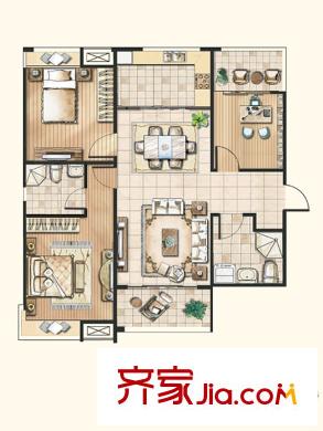 保利里院里戶(hù)型圖6/8A戶(hù)型 3室2廳2衛(wèi)1廚