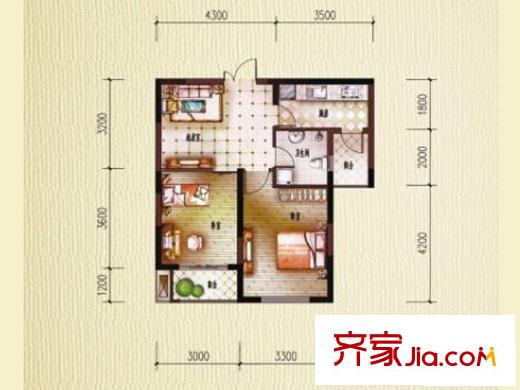 盛世江山戶型圖戶型圖1#-02戶型 2室2廳1衛(wèi)1廚