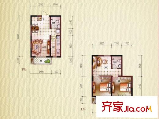 盛世江山戶型圖1#-04戶型 2室2廳2衛(wèi)1廚