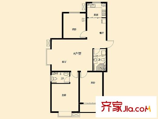 錦都家園戶型圖4號(hào)樓A戶型 3室2廳2衛(wèi)