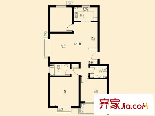錦都家園戶型圖5號(hào)樓A戶型 2室2廳1衛(wèi)