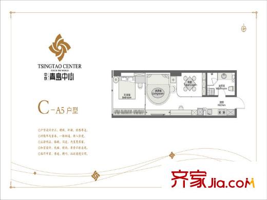 中鐵青島中心8號3#C-A5戶型 1室1廳1衛(wèi)1廚