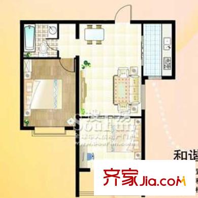 福嶺嘉苑三期戶型圖1#和諧戶型 2室1廳1衛(wèi)