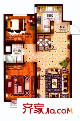 遠(yuǎn)洋萬和四季1號樓東西邊戶A3戶型 2室2廳1衛(wèi)1廚