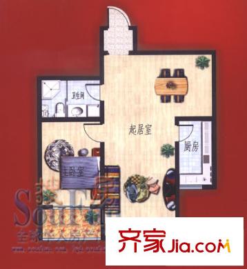 天福宜家戶型圖B-2戶型 1室2廳1衛(wèi)