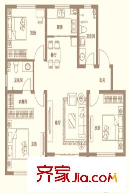 康大風(fēng)和麗景1#、2#標(biāo)準(zhǔn)層D戶(hù)型 3室2廳2衛(wèi)2廚