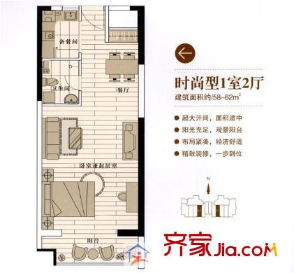 帝邦帝海戶型圖時尚型1室戶型圖  1室2廳1衛(wèi)1廚