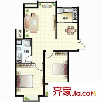 觀海華庭戶型圖1號樓c戶型 2室2廳1衛(wèi)1廚