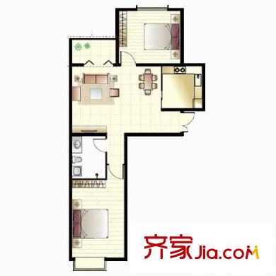 觀海華庭戶型圖3號樓c戶型 2室2廳1衛(wèi)1廚