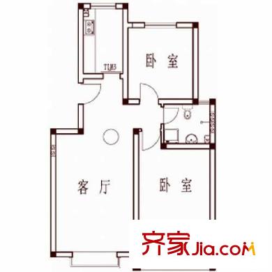 觀海華庭戶型圖6號樓B戶型 2室2廳1衛(wèi)1廚