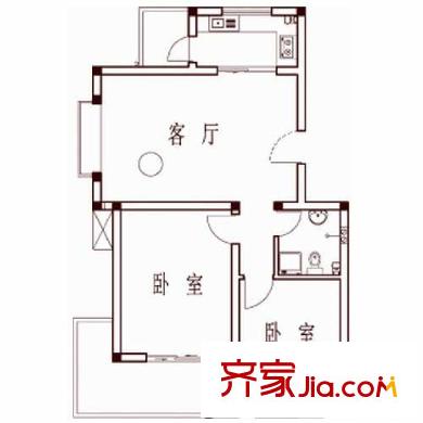觀海華庭戶型圖6號樓A戶型 2室2廳1衛(wèi)1廚