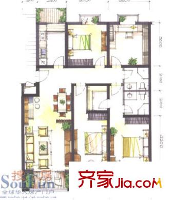 國(guó)際城名苑戶型圖4室2廳2衛(wèi)1廚