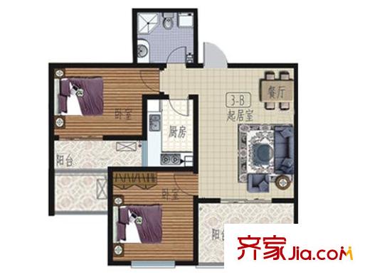 永聯(lián)佳園戶型圖二居室 2室2廳1衛(wèi)1廚
