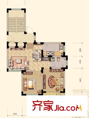 青島風(fēng)景戶型圖小高層103#104#D戶型 2室1廳1衛(wèi)1廚