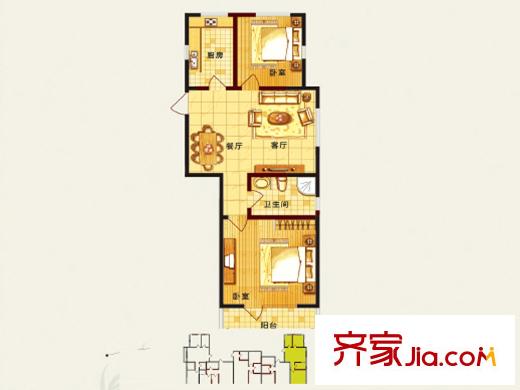雍翠華苑戶型圖A戶型及位置圖 2室2廳1衛(wèi)1廚
