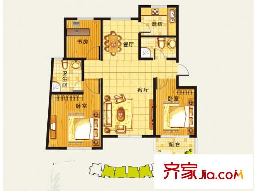 雍翠華苑戶型圖K2戶型及位置圖 3室2廳1衛(wèi)1廚