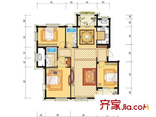 綠城理想之城御園戶型圖B7 3室2廳2衛(wèi)1廚