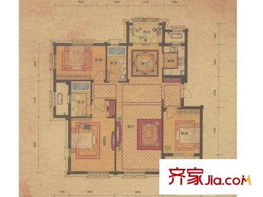 綠城理想之城御園戶型圖B5 3室2廳2衛(wèi)1廚