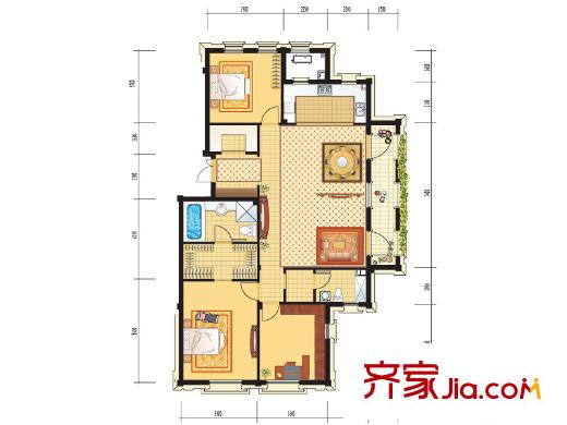 綠城理想之城御園戶型圖B6 3室2廳2衛(wèi)1廚