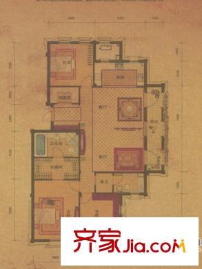 綠城理想之城御園戶型圖B4 3室2廳2衛(wèi)1廚