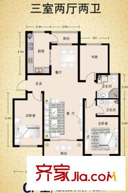 新華錦鴻仕雅居戶型圖 C戶型 3室2廳2衛(wèi)1廚