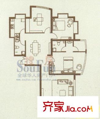 中建紫錦廣場3室 戶型圖