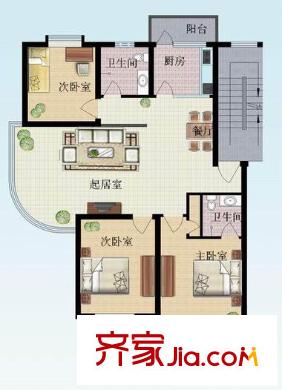 交運山莊戶型圖3室2廳