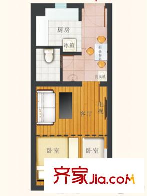 海岸華府2#精裝公寓B戶型 1室1廳1衛(wèi)1廚