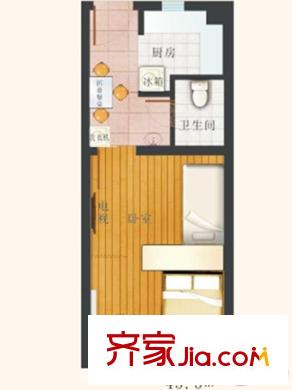 海岸華府2#精裝公寓C戶型 1室1廳1衛(wèi)1廚