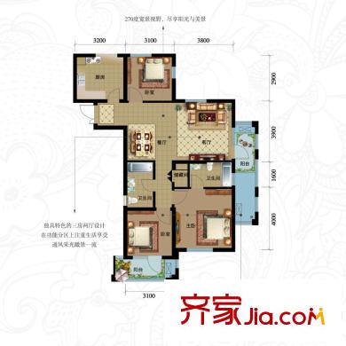 綠城理想之城藍岸戶型圖藍岸格拉斯F10戶型 3室2廳2衛(wèi)1廚