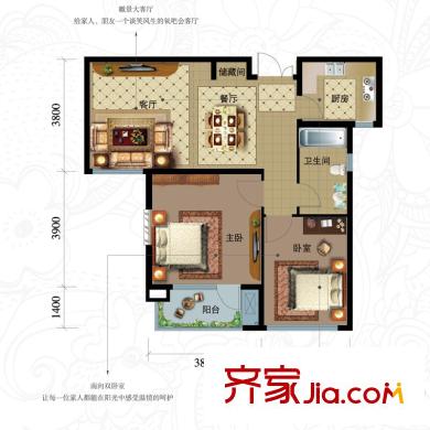 綠城理想之城藍岸戶型圖藍岸格拉斯A6戶型 2室2廳1衛(wèi)1廚