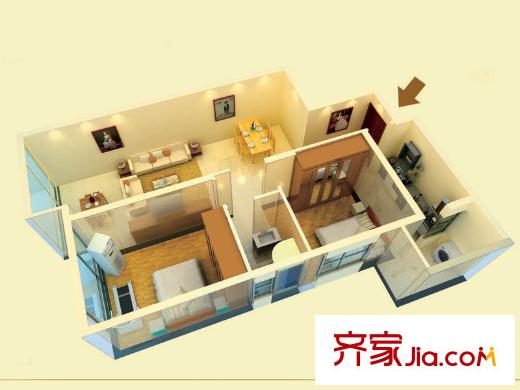 綠島印象戶(hù)型圖C戶(hù)型 2室2廳1衛(wèi)1廚