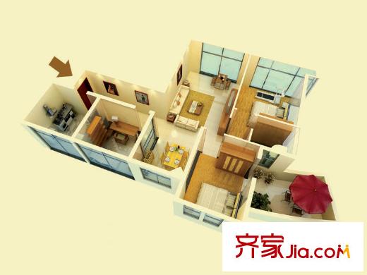 綠島印象戶型圖A2戶型 3室2廳1衛(wèi)1廚