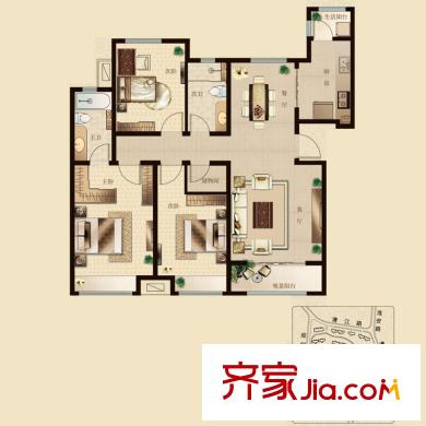 中海清江華府戶型圖標(biāo)準(zhǔn)層D1戶型 3室2廳2衛(wèi)1廚