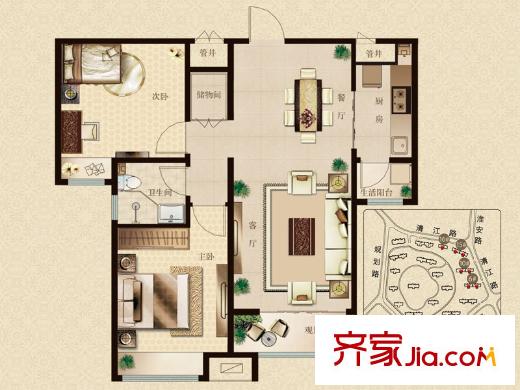 中海清江華府戶型圖B2戶型 2室2廳1衛(wèi)1廚