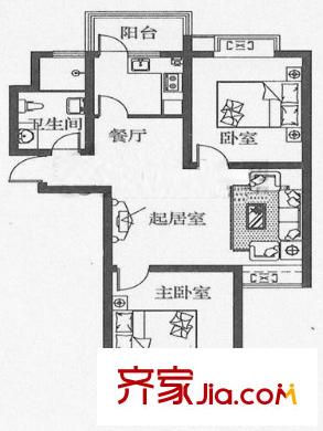 磊鑫陽光美寓戶型圖二居室 2室2廳1衛(wèi)1廚