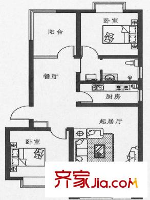 磊鑫陽(yáng)光美寓戶型圖二居室 2室2廳1衛(wèi)1廚
