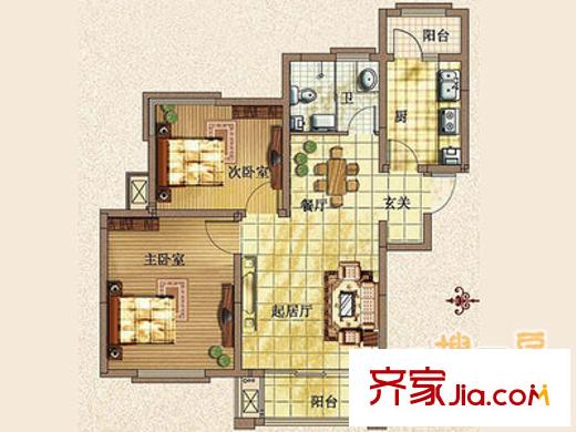 福嶺嘉苑G區(qū) 2室 戶型圖