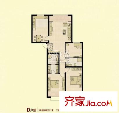 嘉合新興戶型圖3號(hào)樓――-D 3室2廳2衛(wèi)1廚