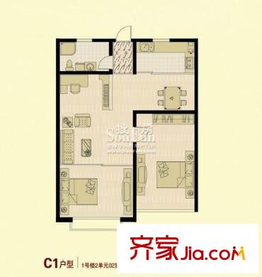 嘉合新興戶型圖C1 2室2廳1衛(wèi)1廚