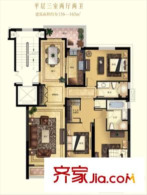 香山美墅戶型圖16#17#18#19#平層戶型平層房源 3室2廳2衛(wèi)1廚