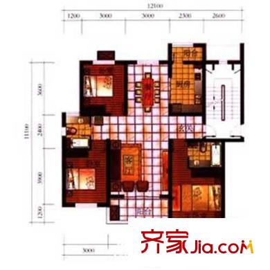 城陽(yáng)星城戶型圖D戶型 3室2廳2衛(wèi)