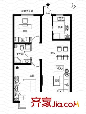 西海景苑2-11號樓J戶型 2室1廳1衛(wèi)1廚
